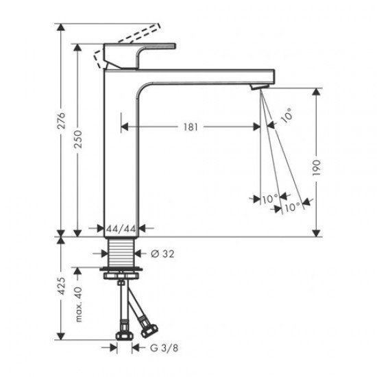 Смеситель для раковины 190, без сливной гарнитуры Vernis Shape Hansgrohe 71591670, матовый черный Смеситель для раковины 190, без сливной гарнитуры Vernis Shape Hansgrohe 71591670, матовый черный