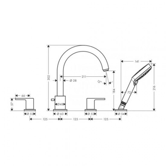 Смеситель на край ванны Hansgrohe Vernis Shape 71459000, хром Смеситель на край ванны Hansgrohe Vernis Shape 71459000, хром