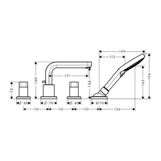 Смеситель hansgrohe Metris S на борт ванны 31446000, хром Смеситель hansgrohe Metris S на борт ванны 31446000, хром