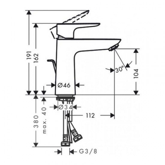 Смеситель для раковины Hansgrohe Talis E 110 LowFlow 3,5 л /мин;, однорычажный, со сливным гарнитуром 71715000, хром