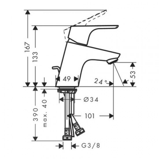 Смеситель для раковины 70, однорычажный, CoolStart, со сливным гарнитуром Hansgrohe 31539000, хром