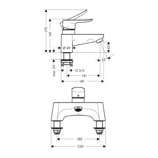 Смеситель hansgrohe Metris для ванны 31423000, хром