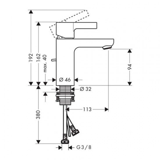 Смеситель для раковины Hansgrohe Metris S, LowFlow 3,5 л / мин;, однорычажный, со сливным гарнитуром 31063000, хром