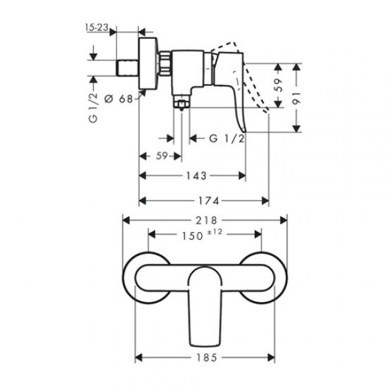 Смеситель hansgrohe Metris для душа 31680000, хром