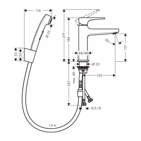 Смеситель hansgrohe Metropol для раковины с гигиеническим душем 32522000, хром