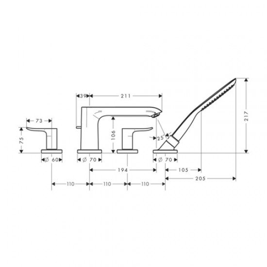 Смеситель hansgrohe Metris на борт ванны 31442000, хром