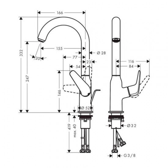 Смеситель для раковины hansgrohe Novus однорычажный со сливным гарнитуром, 71126000, хром Смеситель для раковины hansgrohe Novus однорычажный со сливным гарнитуром, 71126000, хром