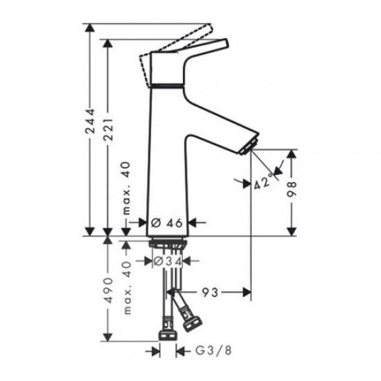 Смеситель для раковины Hansgrohe Talis S 100, однорычажный, CoolStart, без сливного набора 72023000, хром