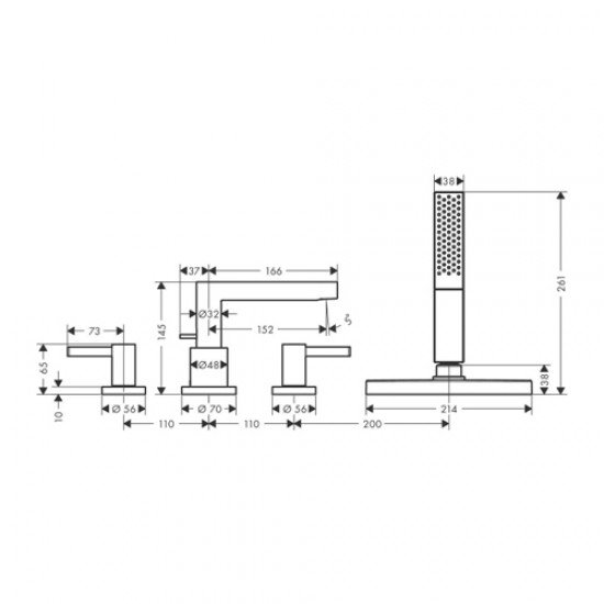 Смеситель на край ванны hansgrohe Finoris 76444670, на 4 отверстия, с sBox, матовый черный
