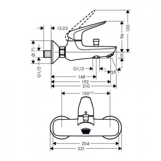 Смеситель hansgrohe Novus для ванны однорычажный, хром 71040000