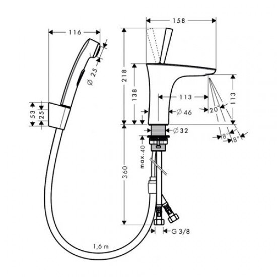 Смеситель hansgrohe PuraVida для раковины с гигиеническим душем 15275400, белый/хром