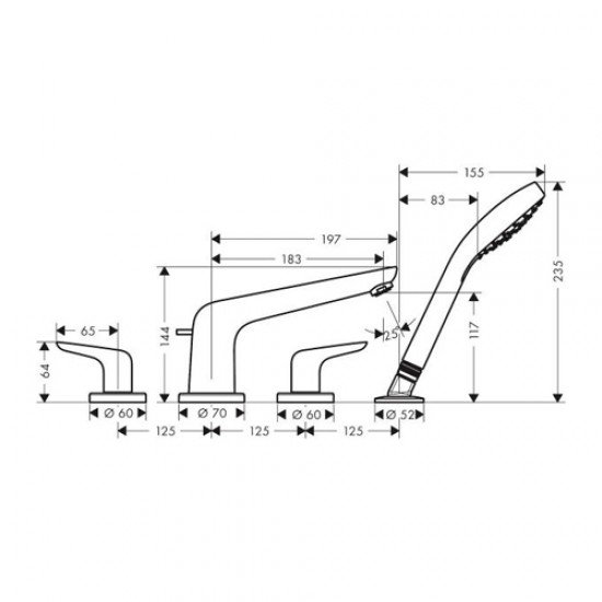 Смеситель hansgrohe Novus на край ванны 71333000, хром Смеситель hansgrohe Novus на край ванны 71333000, хром