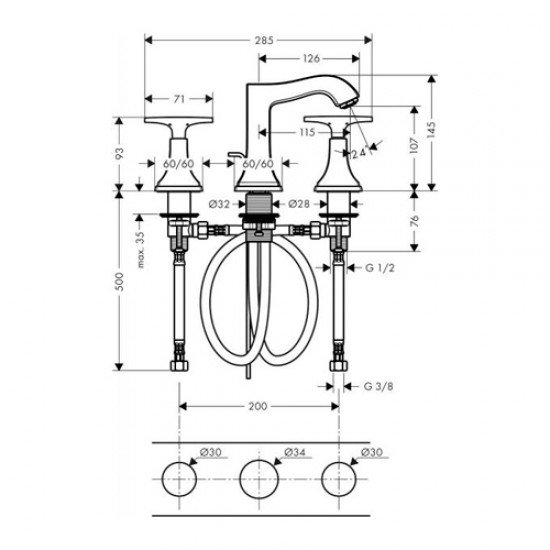 Смеситель hansgrohe Metropol Classic для раковины 31306090, хром/под золото