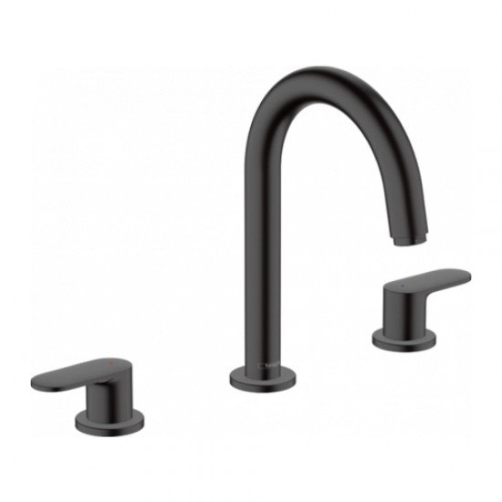 Смеситель для раковины на 3 отверстия, со сливным гарнитуром Hansgrohe Vernis Blend 71553670, матовый черный Смеситель для раковины на 3 отверстия, со сливным гарнитуром Hansgrohe Vernis Blend 71553670, матовый черный