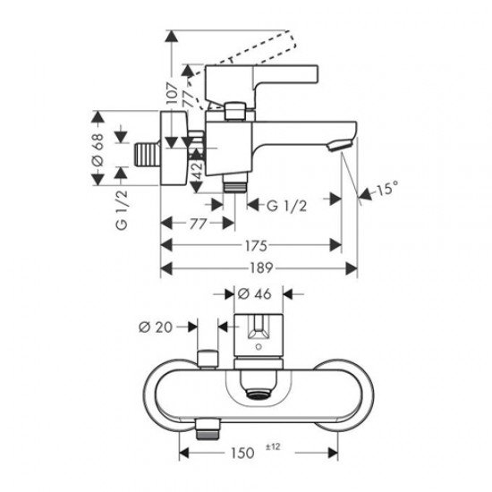 Смеситель для ванны hansgrohe Metris S 31460000, хром Смеситель для ванны hansgrohe Metris S 31460000, хром