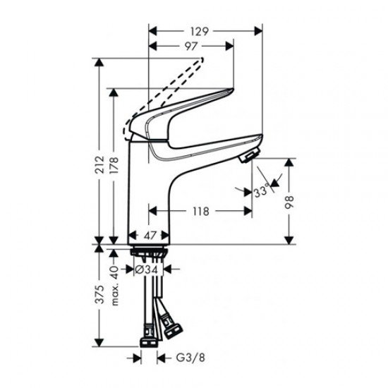 Смеситель для раковины Hansgrohe 100, однорычажный, LowFlow, 3,5 л/мин;, со сливным клапаном Push-Open 71034000, хром