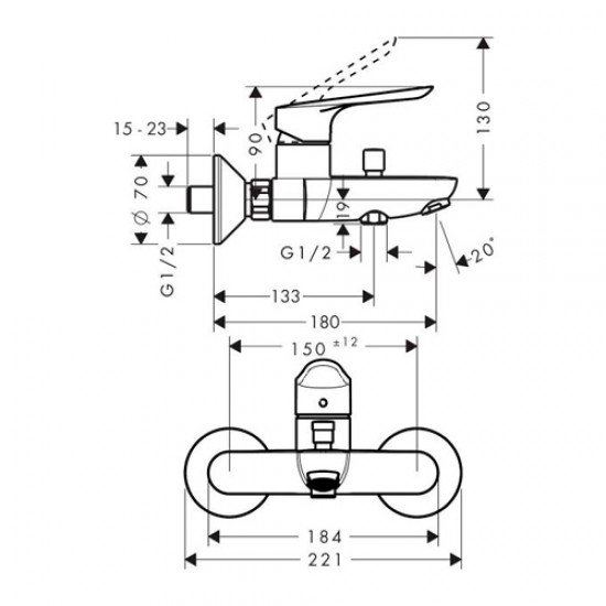 Смеситель для ванны Hansgrohe Logis E 71403000, хром