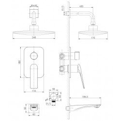 ALLEGRO Смеситель для ванны и душа встраиваемый с дополнительной 1-функциональной лейкой, хром/бел