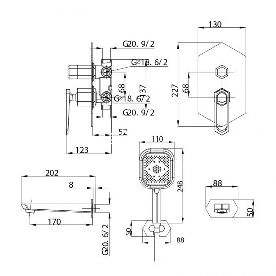 Смеситель для ванны и душа, встраиваемый Prizma LM3922C Lemark