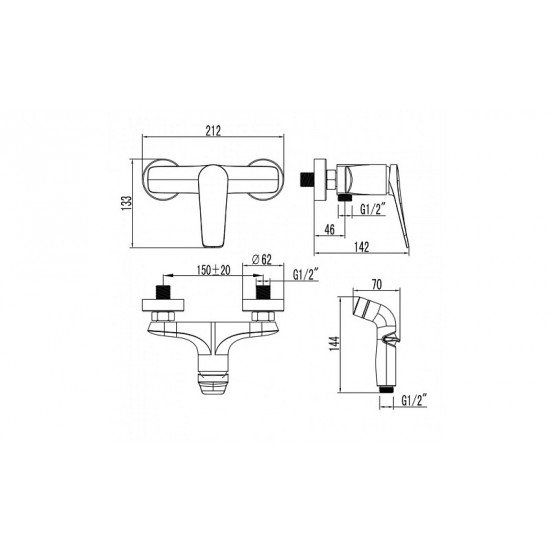 Смеситель на стену длина шланга 120 см LM3718BL Bronx Lemark
