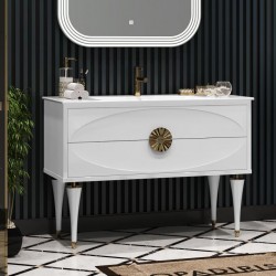 Тумба с раковиной Ибица 120 см на ножках Белый/золото