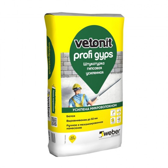 Вебер.ветонит штукатурка гипсовая суперпластичная profi gips 30кг (40шт/пал) Вебер.ветонит штукатурка гипсовая суперпластичная profi gips 30кг (40шт/пал)