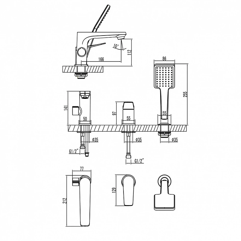 Смеситель на борт ванны LM3745GM Bronx Lemark