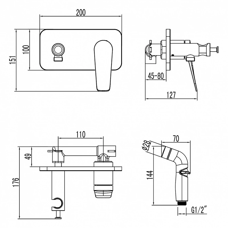 Смеситель внутренний (скрытый монтаж) LM3720GM Bronx Lemark